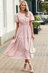 Puff Sleeve Pleated High Waist Flowy Long Dress